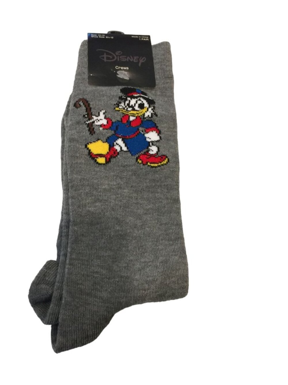 Disney Ducktales Scrooge McDuck Men's Crew Socks Size 6.5-12 Gray